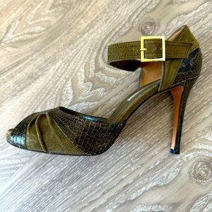 Charles David green suede and snakeskin peep toe heels - 8.5